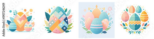 Easter Egg Pattern Vector Set – Flat Pastel Geometric Spring Illustration Collection