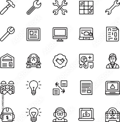 Repair line icons set. Screwdriver, Wrench, Hammer. Auto service. Vector