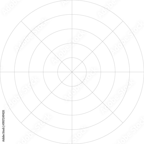Black line radial grid texture on white background. FUI science round grid backdrop. Math or technological notebook blank circular sheet.