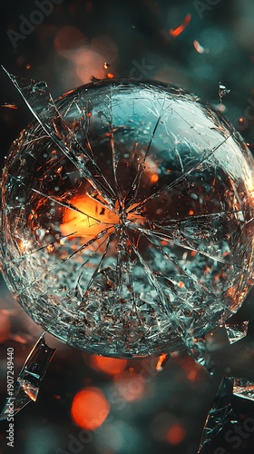 Shattered orb fragments motion dramatic abstract background picture