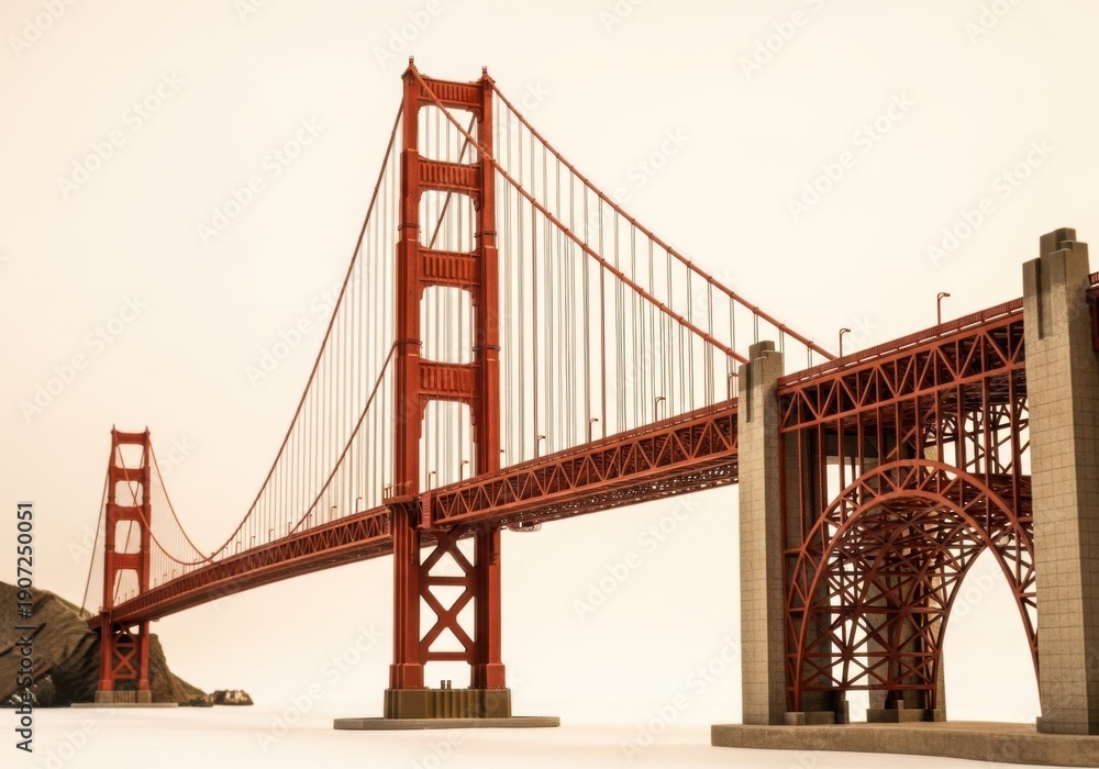 Fototapeta premium Golden gate bridge model on a plain beige isolated on white background