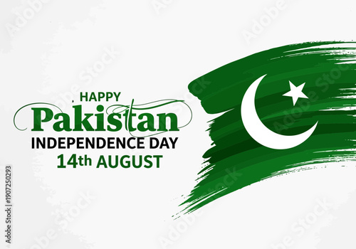 Happy pakistan independence day 14th august greeting with flag brush stroke