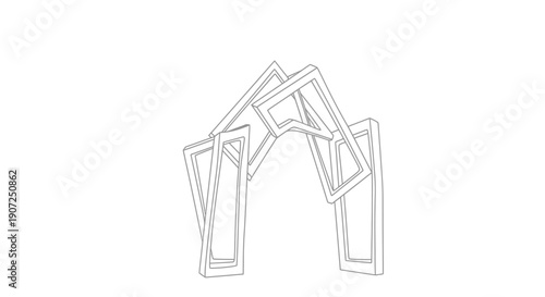 Optical illusion of nested rectangular frames forming an abstract house shape