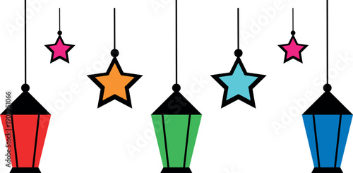 Colorful stained glass lanterns and stars decoration