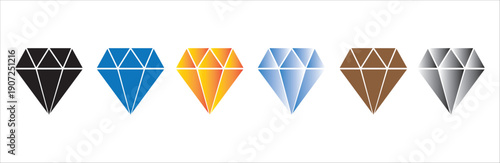 3D geometric diamond shapes set in gold blue brown colors isolated on white background