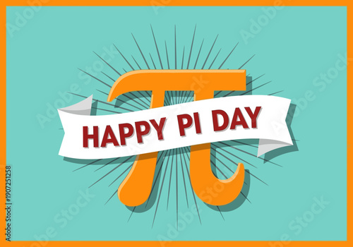 Happy pi day celebration with orange pi symbol and banner