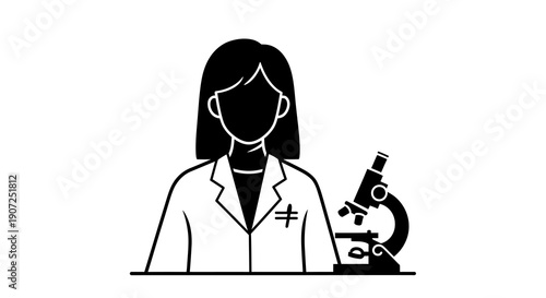 Black silhouette of a female scientist with a microscope on a clean white background, celebrating World Day of Woman and Girls in Science.