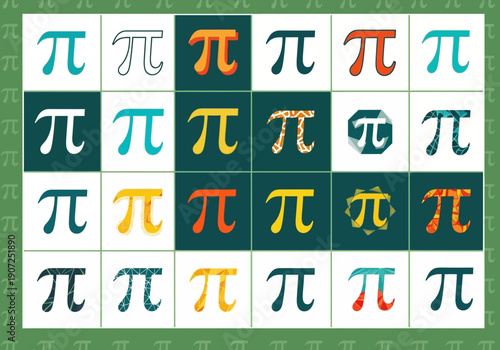 Pi symbol variations in a grid pattern