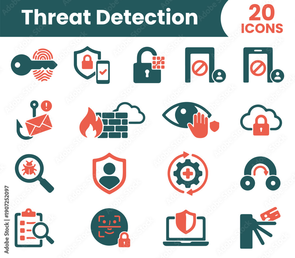 Fototapeta premium Threat Detection Icons for Cybersecurity and Network Safety