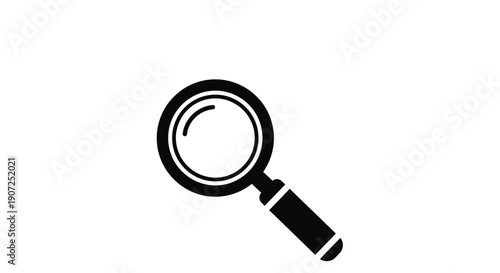 A simple black and white vector icon of a magnifying glass on a white background