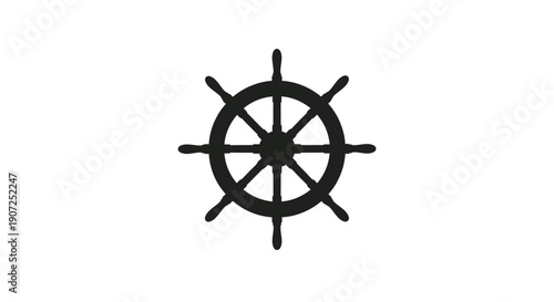 Simple black silhouette of a ship s steering wheel on white background