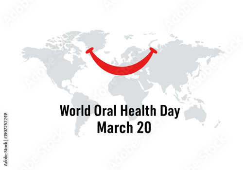 World oral health day march 20 graphic with world map and smile