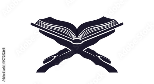 Elegant islamic rehal stand holding open holy book symbol of faith knowledge and spirituality rendered in clean vector silhouette