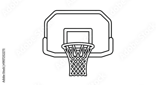 Simple line drawing of a basketball hoop and net front view