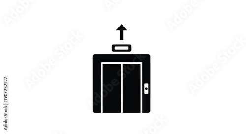 Simple black icon depicting an elevator with an upward pointing arrow