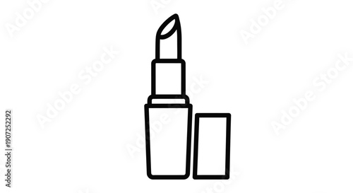 Simple black and white line drawing of a lipstick and its case