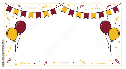 Festive celebration banner with colorful bunting flags balloons and confetti perfect for party invitations event decorations