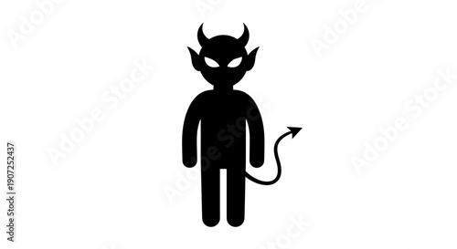 Stylized silhouette of a devil character with horns and a tail representing evil mischief and the supernatural in a simple