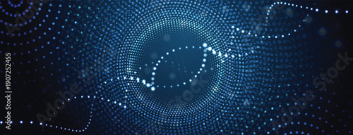 Futuristic spiral background, DNA strands, connected neural web