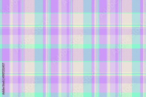 Seventies textile tartan pattern, dining background vector check. 1940s plaid seamless fabric texture in light and violet colors.