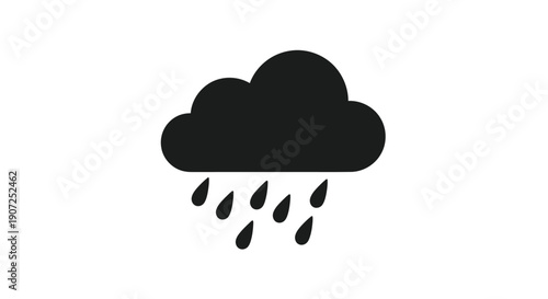 Simple black icon depicting a cloud with raindrops falling below it