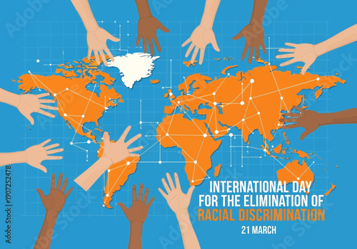 International day for the elimination of racial discrimination world map hands