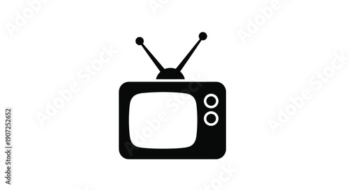 Simple black silhouette of a vintage television set with rabbit ear antennas