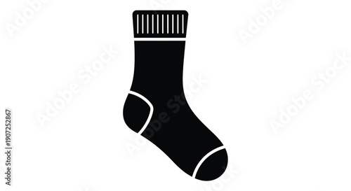 Simple black silhouette of a single sock viewed from a slight angle