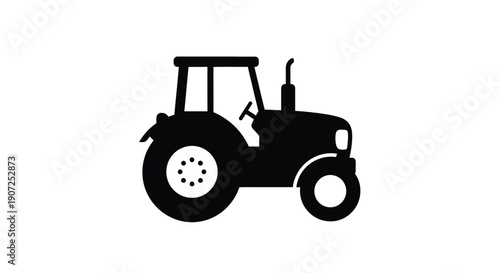 Simple black silhouette of a classic farm tractor facing right