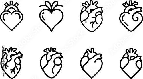 Heart Icon Set – Anatomical and Love Heart Symbol Collection