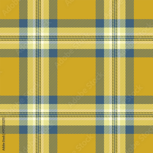 Curtain seamless texture plaid, expensive tartan fabric vector. Handsome check background textile pattern in yellow and cyan colors.