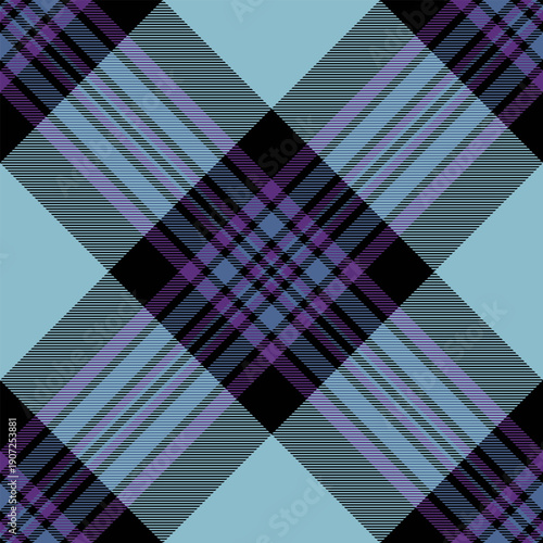 Colorful seamless vector background, variation texture pattern textile. Network check fabric plaid tartan in black and cyan colors.