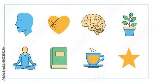 Illustrations representing mind body learning and well being concepts