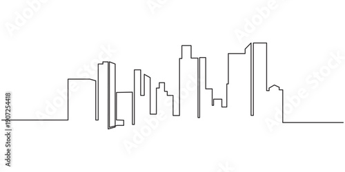 Modern cityscape continuous one line vector drawing. Metropolis architecture panoramic landscape. Seoul skyscrapers hand drawn silhouette. Apartment buildings isolated minimalistic illustration