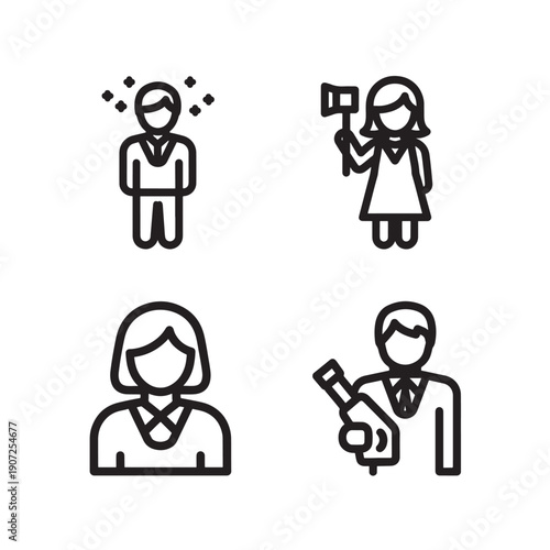 Four people icons wearing masks and communicating in a line art style isolated on transparent background