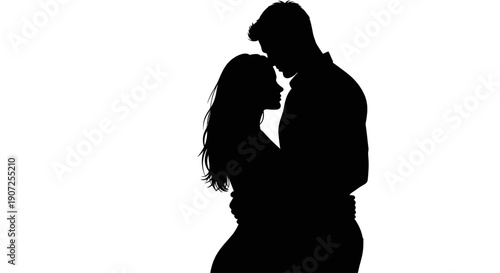 Silhouetted couple embracing displaying affection and intimacy against a white background