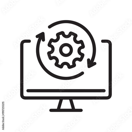Upgrade of Software Line Icon. Computer System Update Linear Pictogram. Download Process Icon. Progress of Upgrade. Editable stroke. Vector Illustration