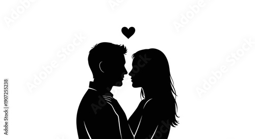 Silhouettes of a couple facing each other with a heart above their heads