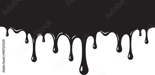 Black paint drip vector illustration, ink or liquid flowing down, isolated on white