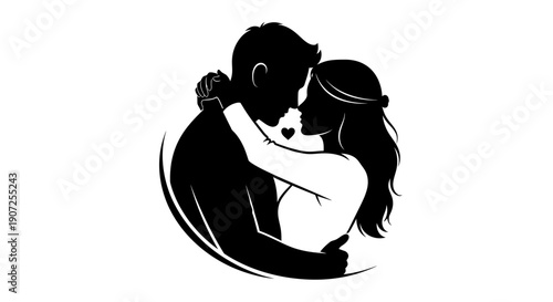 Silhouetted couple embracing in a tender romantic pose