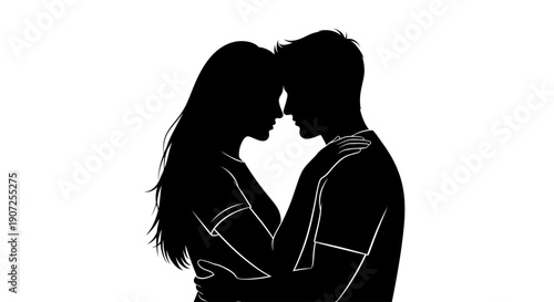 Silhouette of a couple embracing facing each other with affection