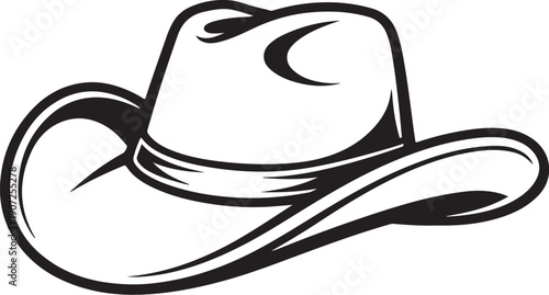 Black and white vector illustration of a classic cowboy hat, western rodeo accessory, isolated on white