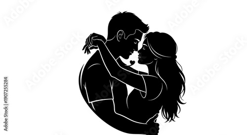 Silhouetted couple embracing in a tender and romantic moment