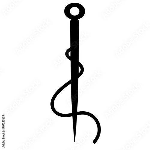Black and white illustration of a crochet hook with yarn attached