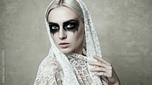 Wallpaper Mural A haunting portrait of a woman with dramatic makeup and lace veil. Torontodigital.ca