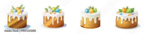 Easter Drip Cake with Chocolate Eggs Vector Set – Festive Spring Dessert Illustration Collection