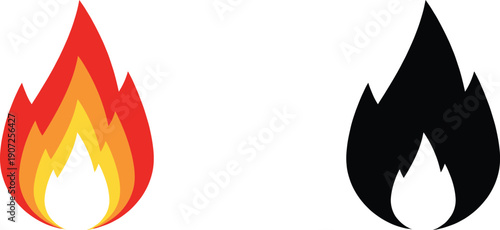 Stylized flame illustrations a colorful version and a silhouette