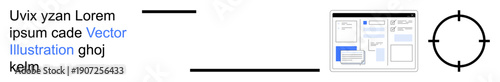 Web development, UI design, website customization, application testing, SEO analysis, interface usability. Abstract user interface layout and a target icon. Web development and UI design