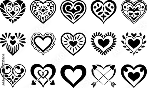 rnamental Heart Silhouette Bundle – Decorative Love Vector Set