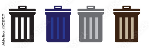 Four colored recycling bins lined up for waste separation and eco-friendly disposal